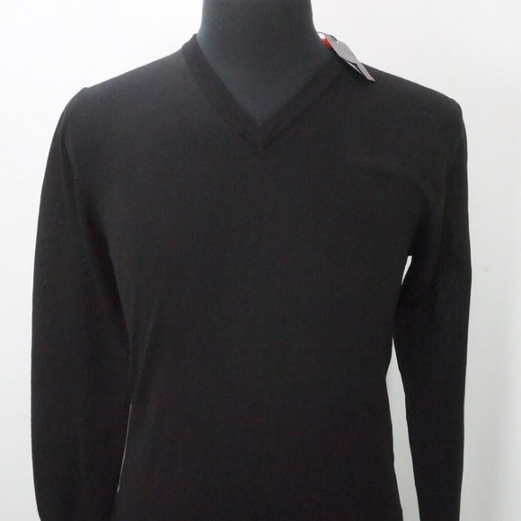 Isaia Napoli Scollo V Solid Black 100% Wool V Neck Sweater Sz S BRAND NEW W/Tags